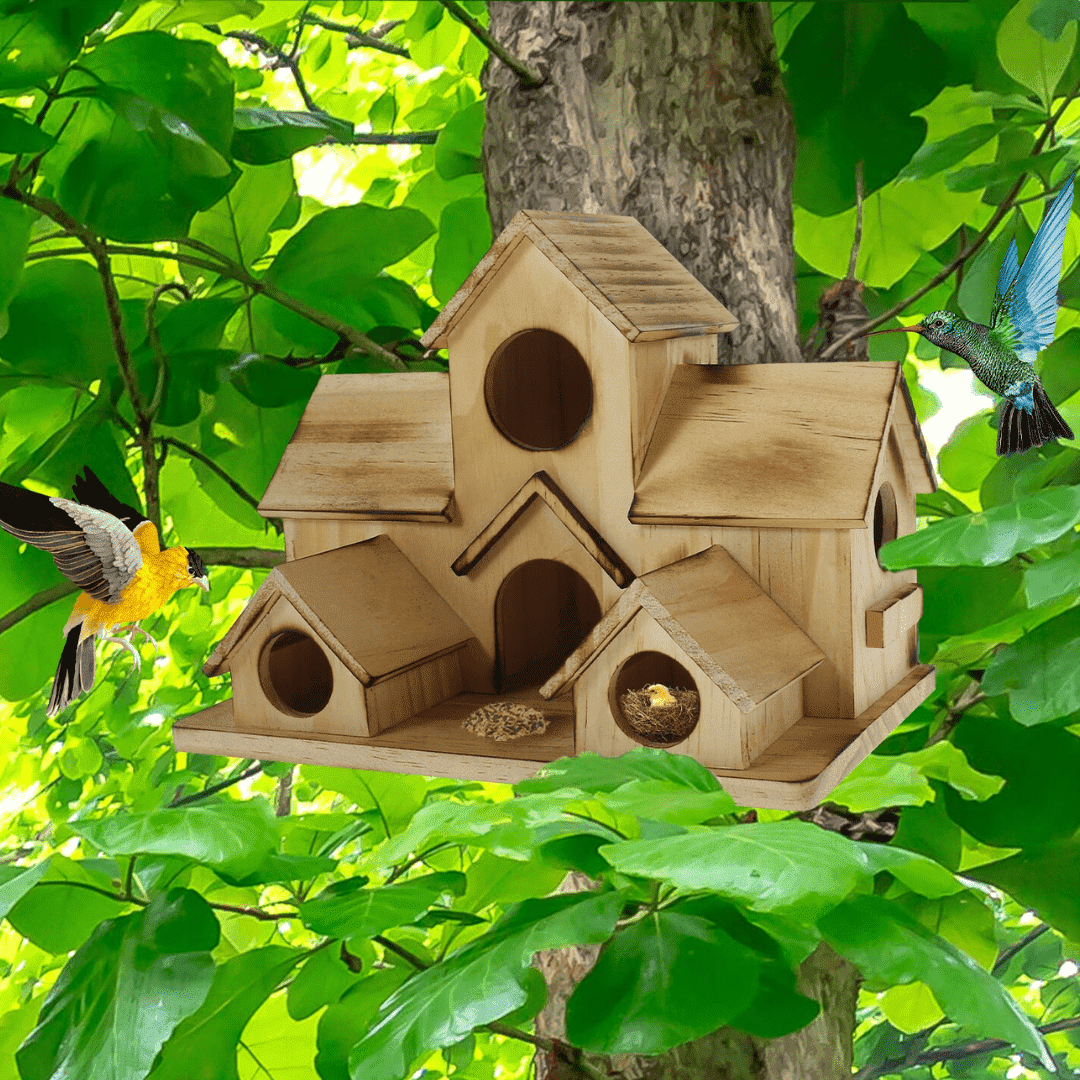 Casita de pájaros de madera para el jardín