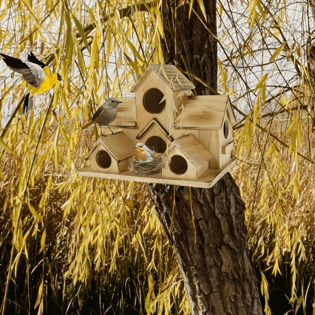 Casita de pájaros de madera para el jardín