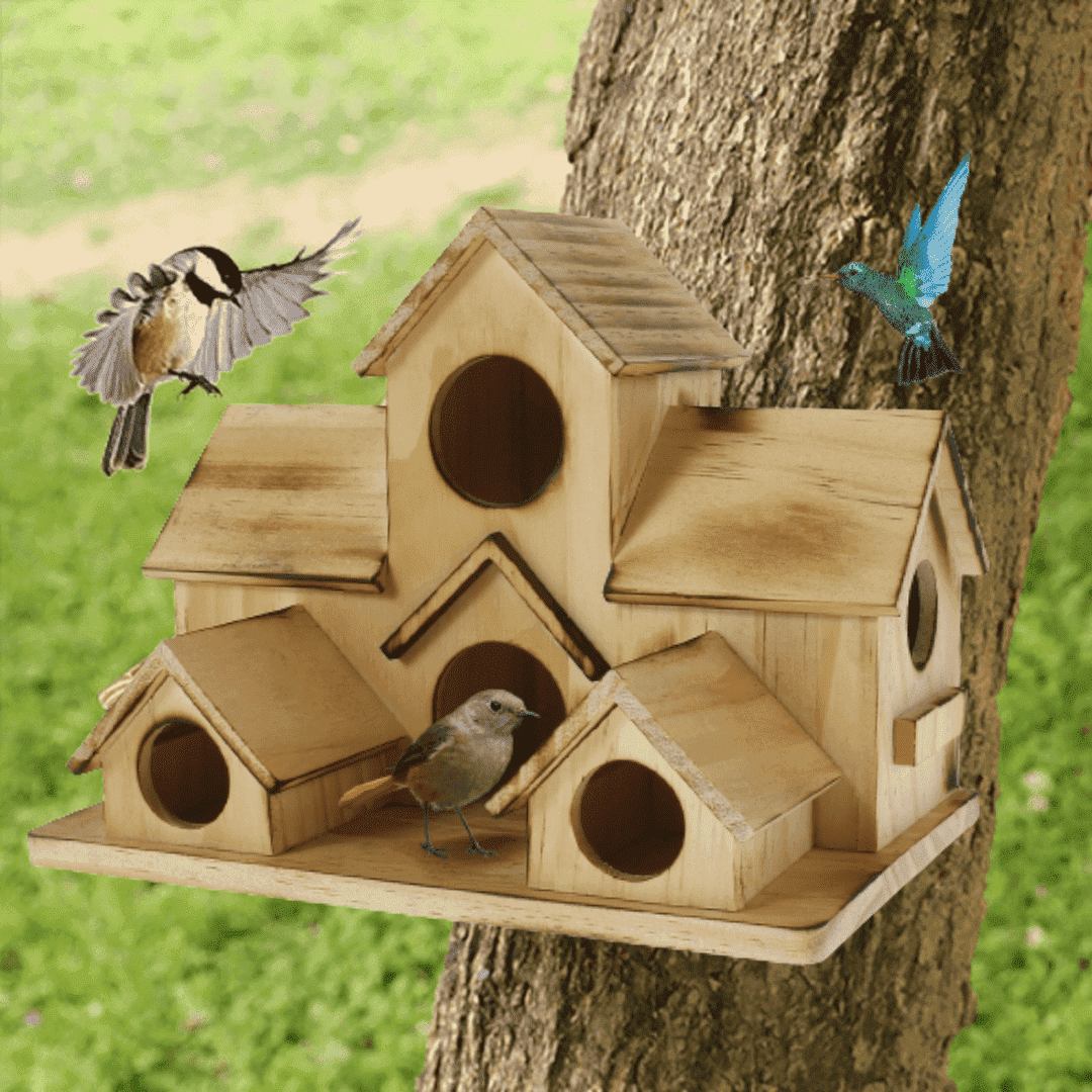 Casita de pájaros de madera para el jardín