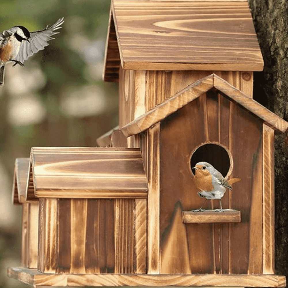 Casita de pájaros de madera para el jardín